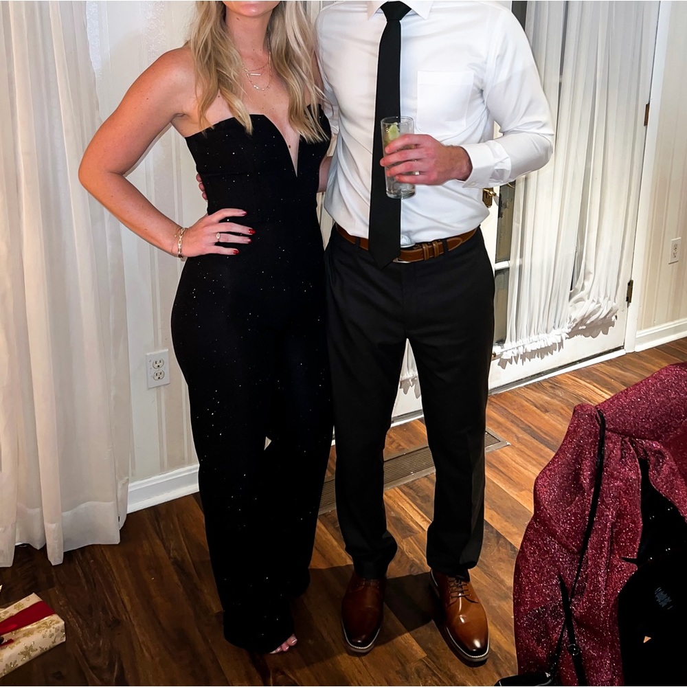 Black shimmery jumpsuit from Lulu’s worn once